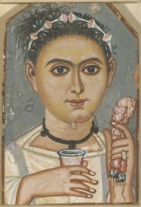 Niño con una guirnalda floral en el cabello de Unbekannt Unbekannt